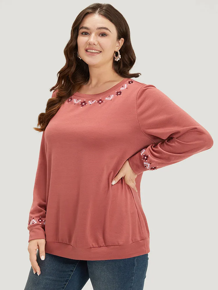 Floral Embroidered Long Sleeve Crew Neck Sweatshirt sold by Bloomchic product image thumbnail 2