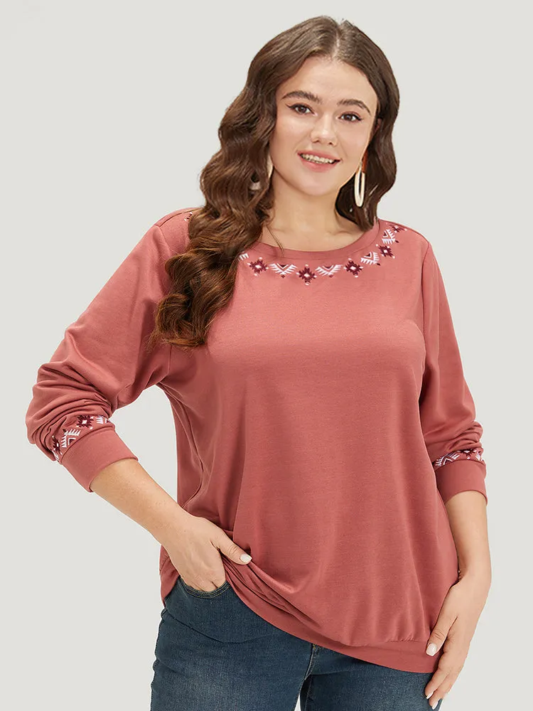 Floral Embroidered Long Sleeve Crew Neck Sweatshirt sold by Bloomchic product image thumbnail 3