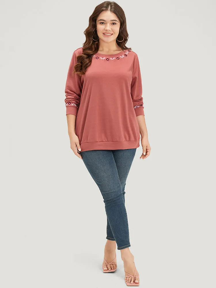 Floral Embroidered Long Sleeve Crew Neck Sweatshirt sold by Bloomchic product image thumbnail 4