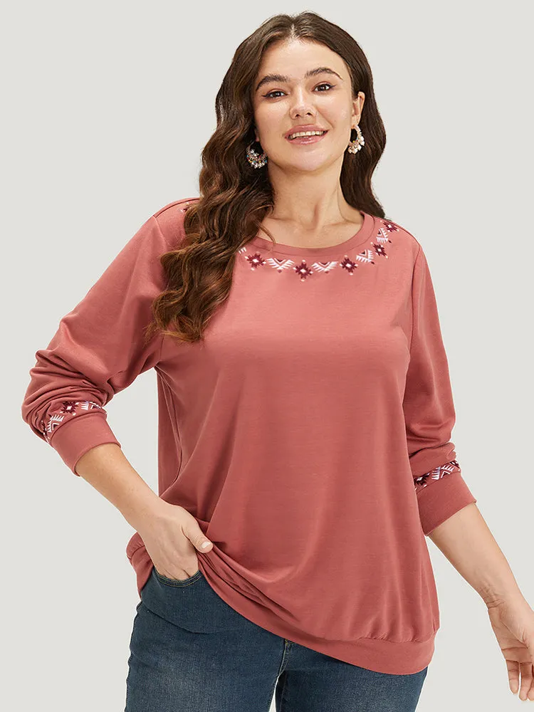 Floral Embroidered Long Sleeve Crew Neck Sweatshirt sold by Bloomchic