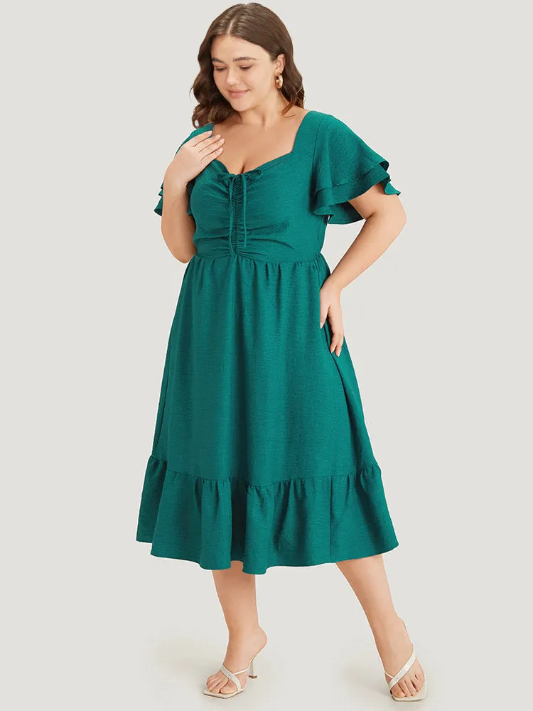 Solid Drawstring Pocket Ruffle Trim Layered Dress sold by Bloomchic product image thumbnail 3