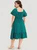 Solid Drawstring Pocket Ruffle Trim Layered Dress sold by Bloomchic