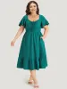 Solid Drawstring Pocket Ruffle Trim Layered Dress sold by Bloomchic