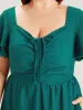 Solid Drawstring Pocket Ruffle Trim Layered Dress sold by Bloomchic