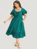 Solid Drawstring Pocket Ruffle Trim Layered Dress sold by Bloomchic