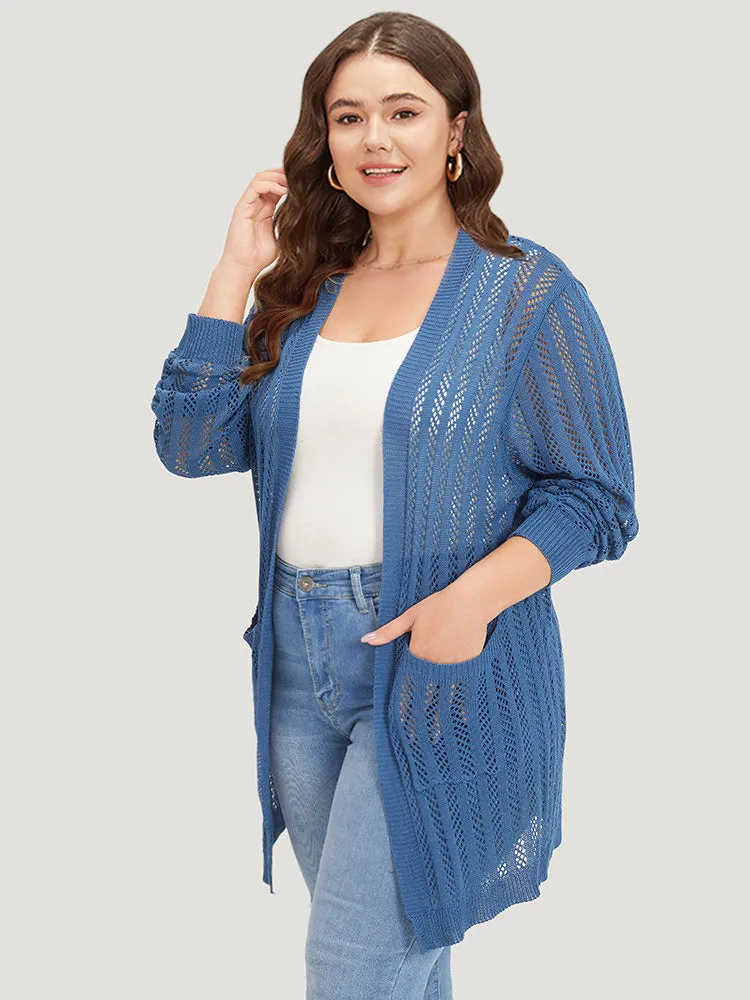 Geometric Eyelet Patched Pocket Elastic Cuffs Cardigan sold by Bloomchic product image thumbnail 3