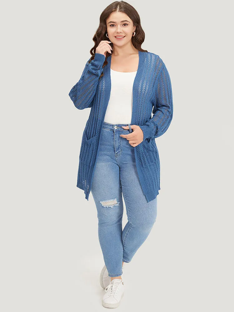 Geometric Eyelet Patched Pocket Elastic Cuffs Cardigan sold by Bloomchic product image thumbnail 4