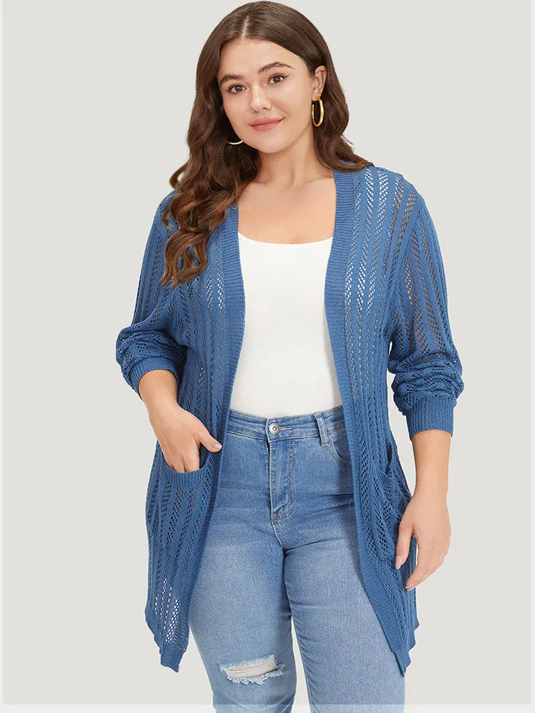 Geometric Eyelet Patched Pocket Elastic Cuffs Cardigan sold by Bloomchic product image thumbnail 2