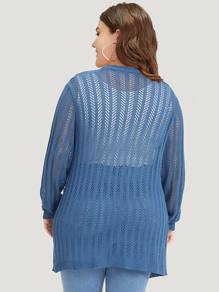 Geometric Eyelet Patched Pocket Elastic Cuffs Cardigan sold by Bloomchic product image thumbnail 5