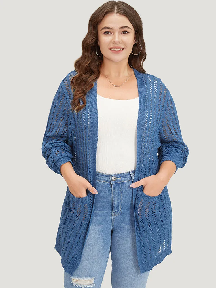 Geometric Eyelet Patched Pocket Elastic Cuffs Cardigan sold by Bloomchic