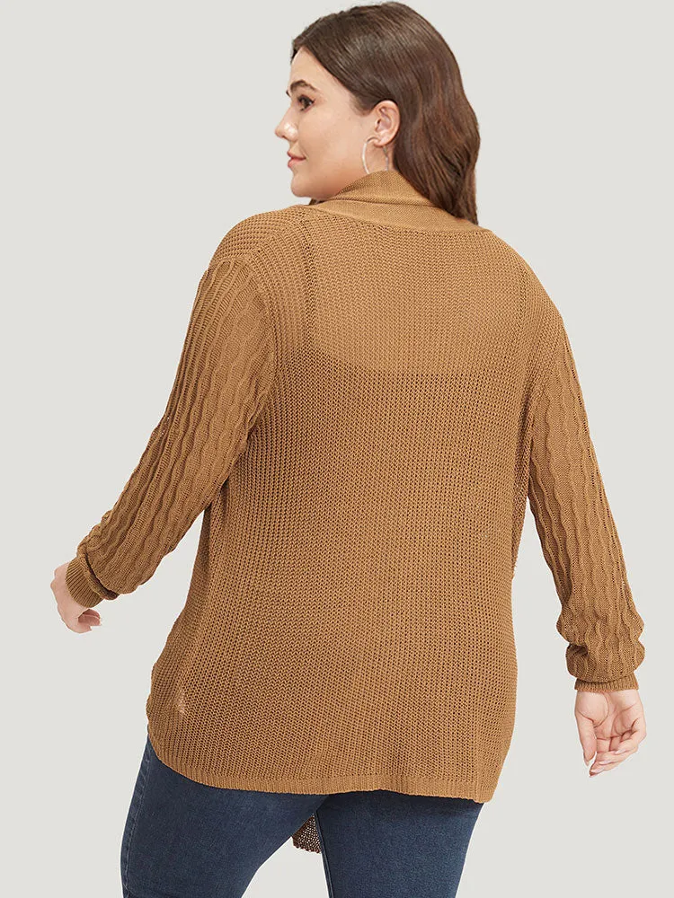 Solid Lapel Collar Patchwork Asymmetrical Hem Cardigan sold by Bloomchic product image thumbnail 2
