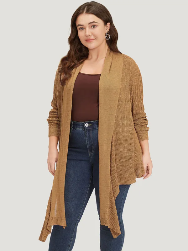Solid Lapel Collar Patchwork Asymmetrical Hem Cardigan sold by Bloomchic