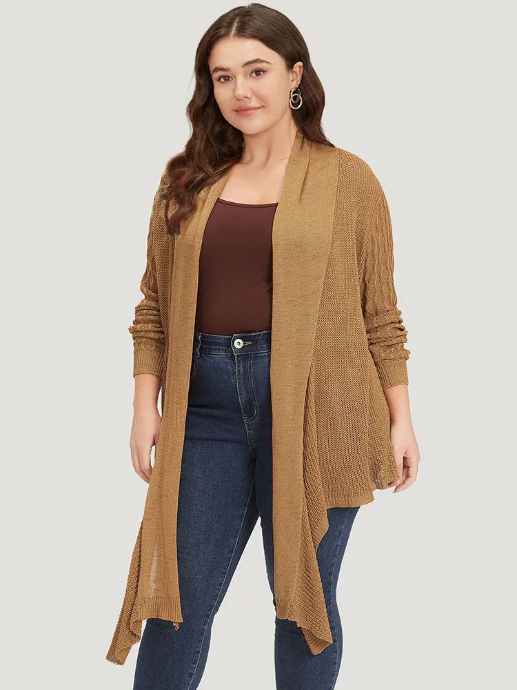 Solid Lapel Collar Patchwork Asymmetrical Hem Cardigan sold by Bloomchic