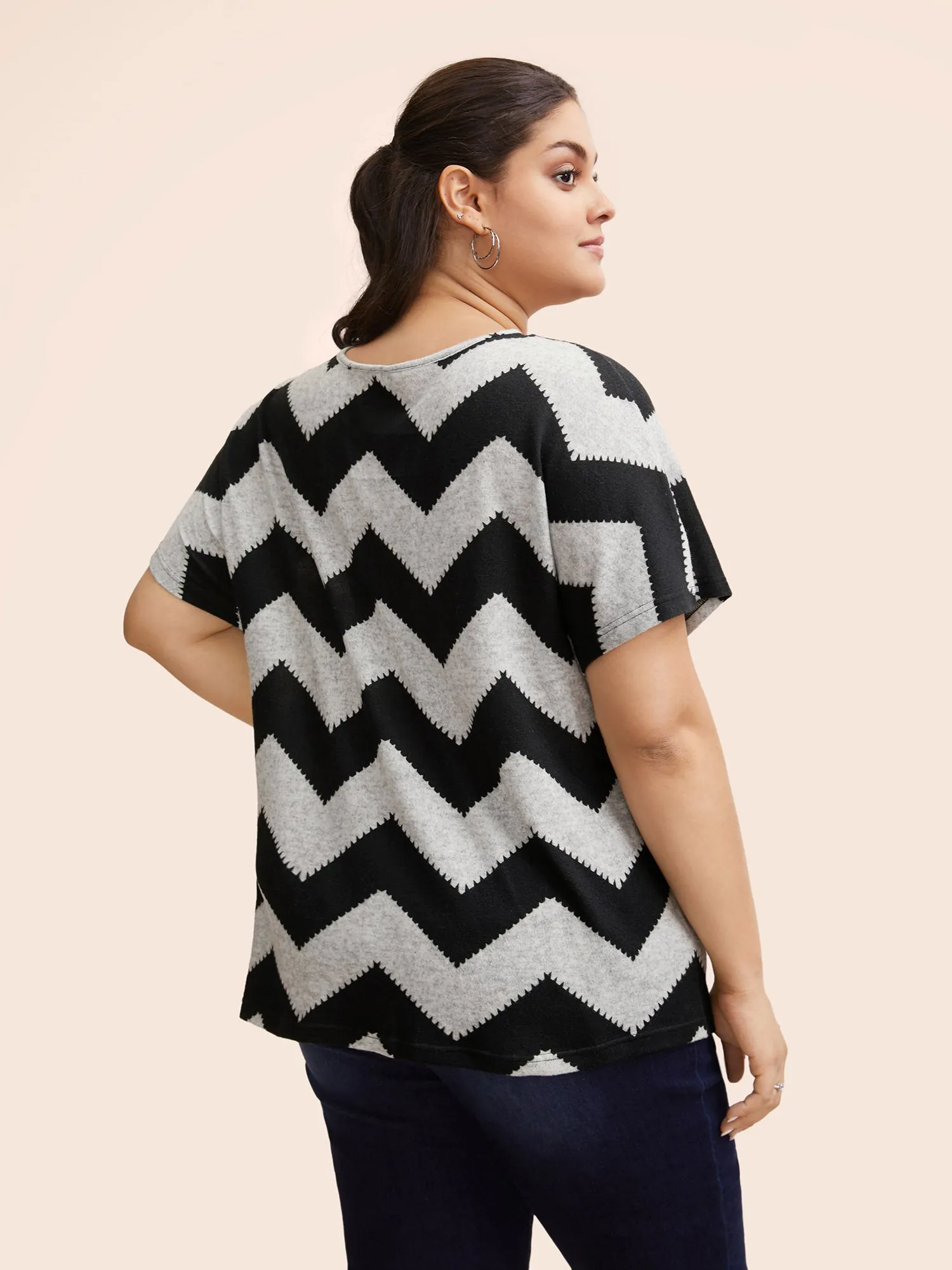 Striped Zipper Batwing Sleeve T-shirt sold by Bloomchic product image thumbnail 4