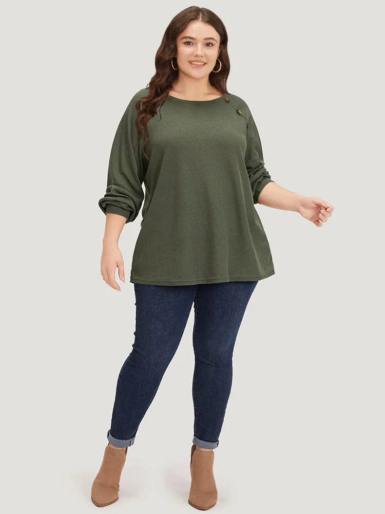 Plain Waffle Knit Button Detail Crew Neck Raglan Sleeve T-shirt sold by Bloomchic product image thumbnail 4