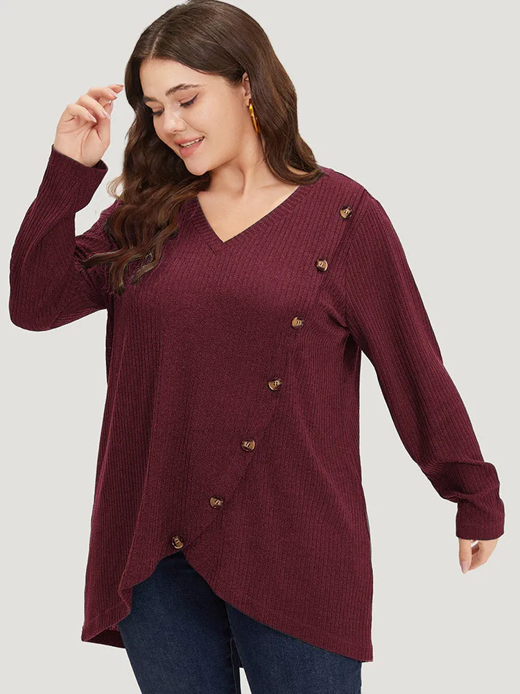 Plain Texture V Neck Button Detail T-shirt sold by Bloomchic product image thumbnail 3