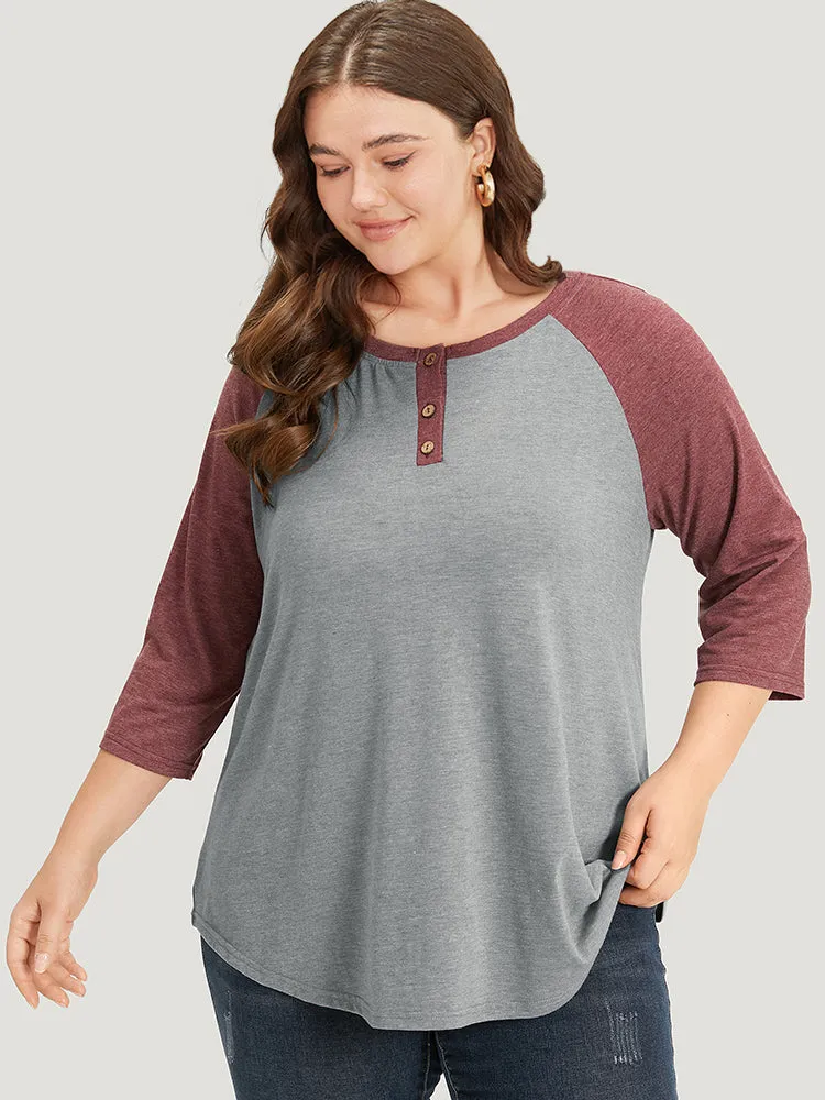 Two Tone Button Up Raglan Sleeve T-shirt sold by Bloomchic product image thumbnail 4