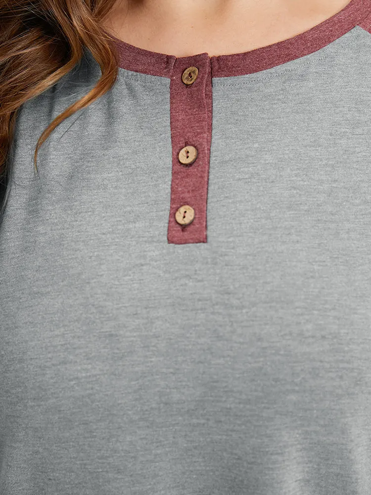 Two Tone Button Up Raglan Sleeve T-shirt sold by Bloomchic product image thumbnail 5