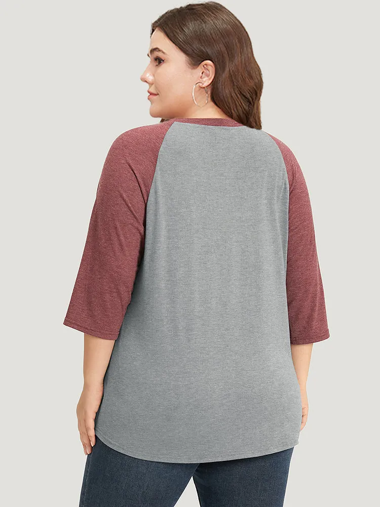 Two Tone Button Up Raglan Sleeve T-shirt sold by Bloomchic product image thumbnail 2