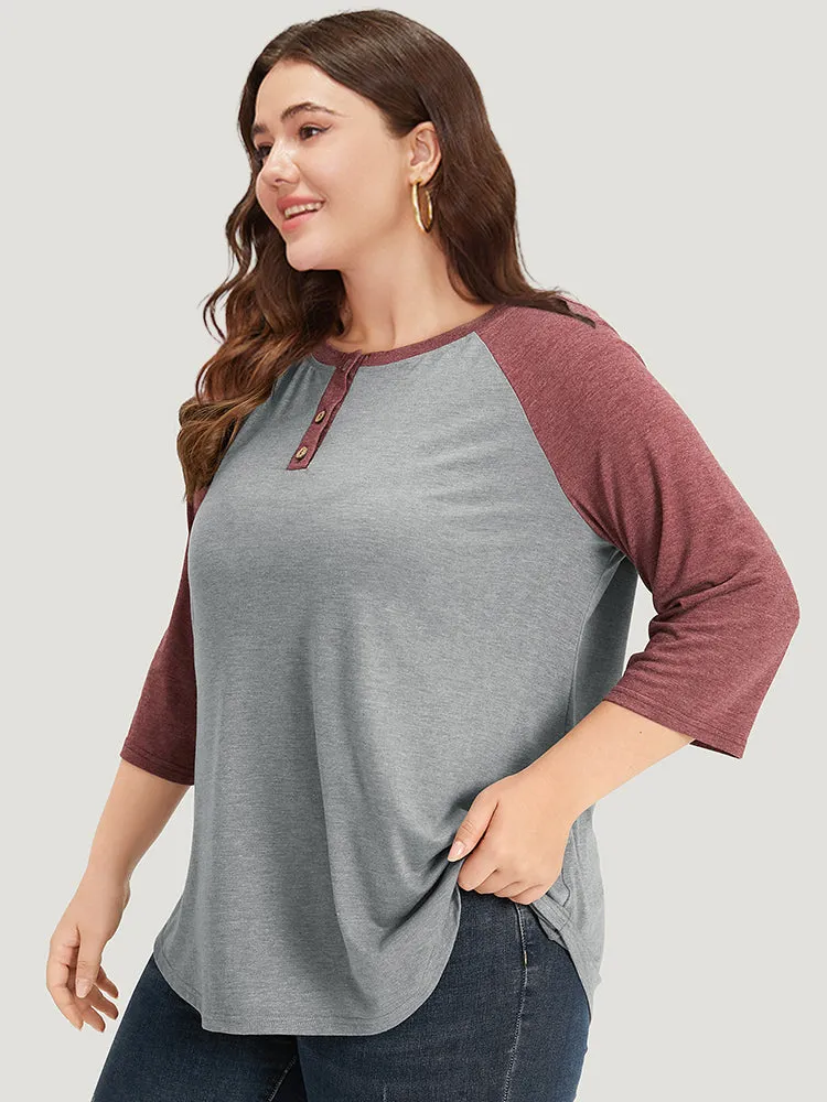 Two Tone Button Up Raglan Sleeve T-shirt sold by Bloomchic product image thumbnail 3