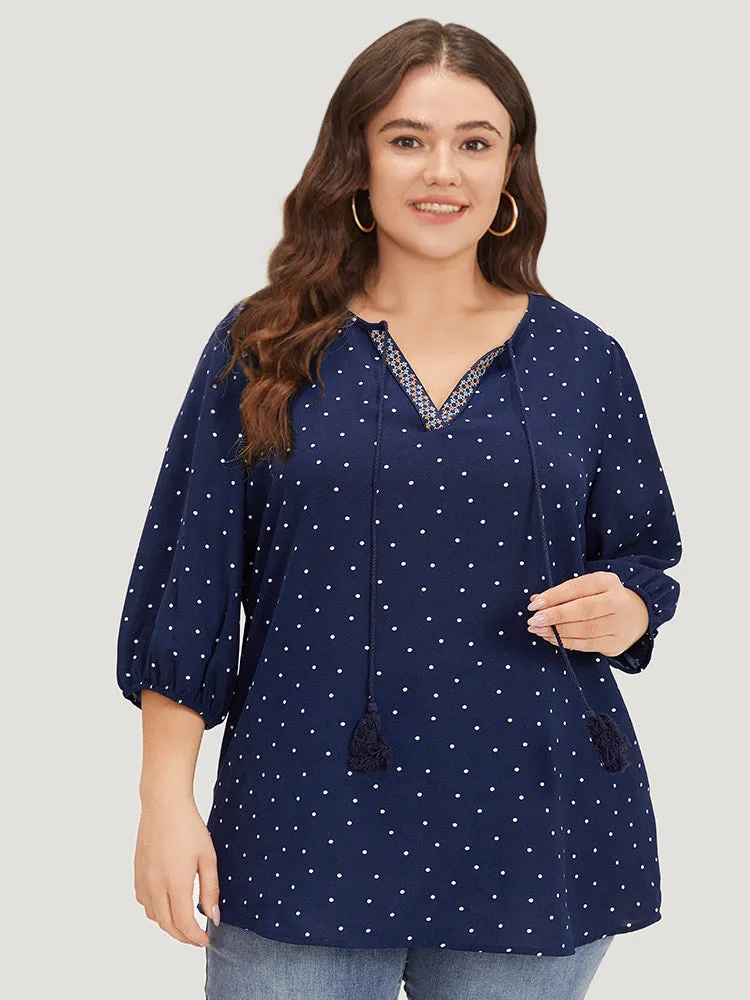 Polka Dot Tassels Ties Elastic Cuffs Blouse sold by Bloomchic