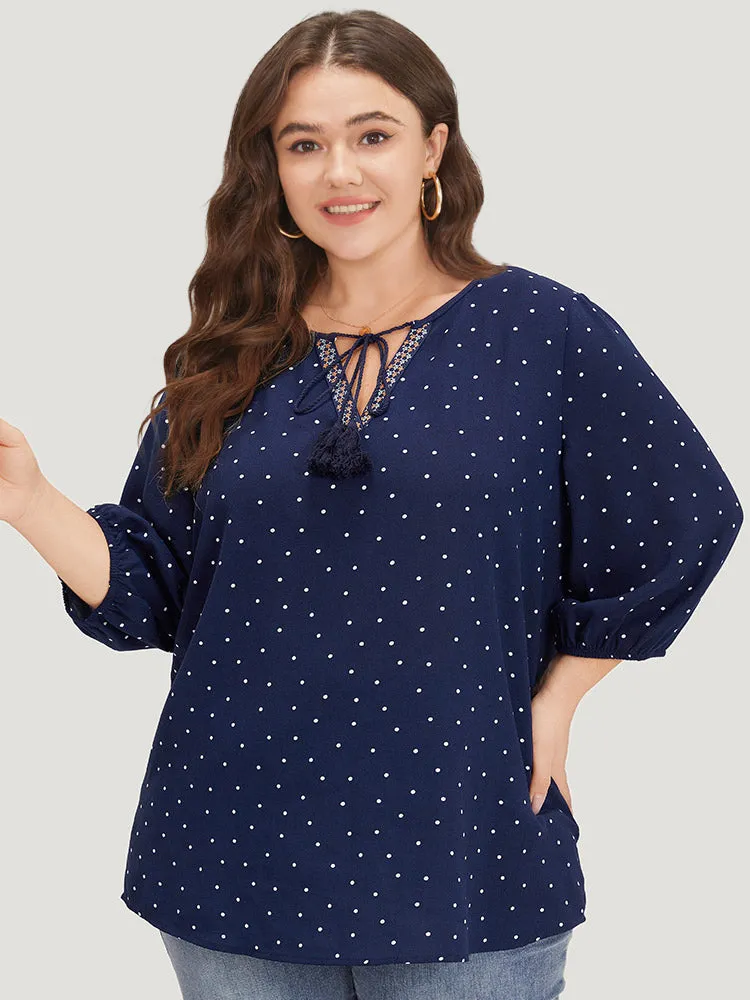 Polka Dot Tassels Ties Elastic Cuffs Blouse sold by Bloomchic product image thumbnail 5