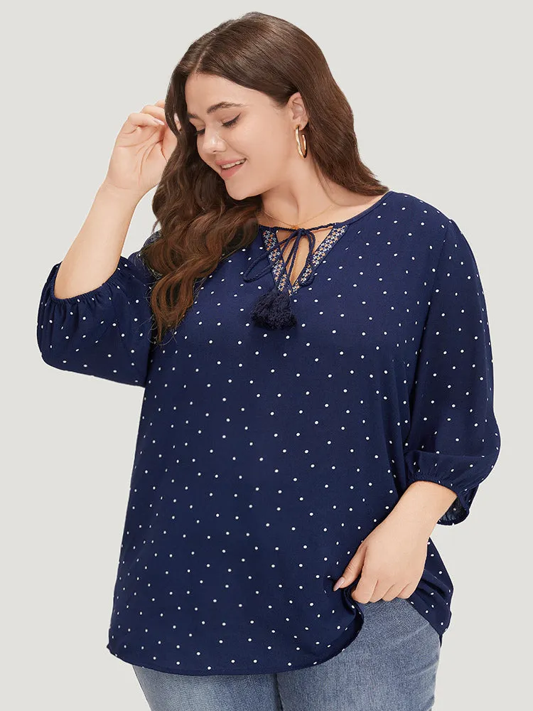 Polka Dot Tassels Ties Elastic Cuffs Blouse sold by Bloomchic product image thumbnail 2