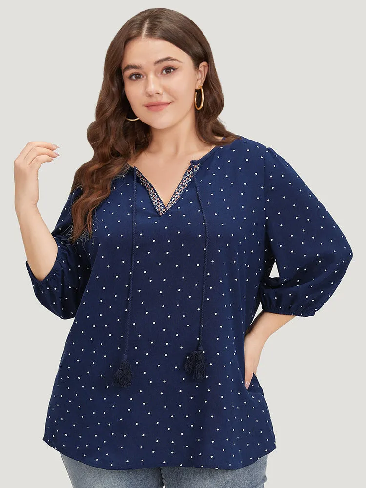 Polka Dot Tassels Ties Elastic Cuffs Blouse sold by Bloomchic product image thumbnail 3