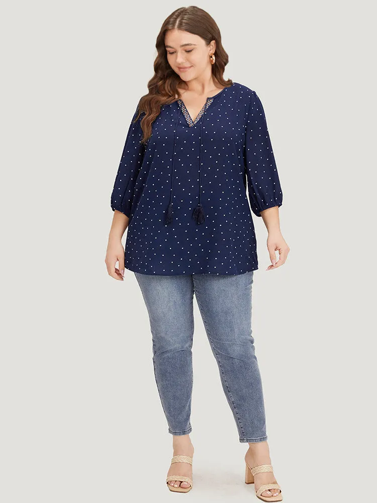 Polka Dot Tassels Ties Elastic Cuffs Blouse sold by Bloomchic product image thumbnail 4