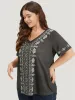 Bandana Print V Neck Short Sleeve T-shirt sold by Bloomchic