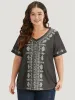 Bandana Print V Neck Short Sleeve T-shirt sold by Bloomchic