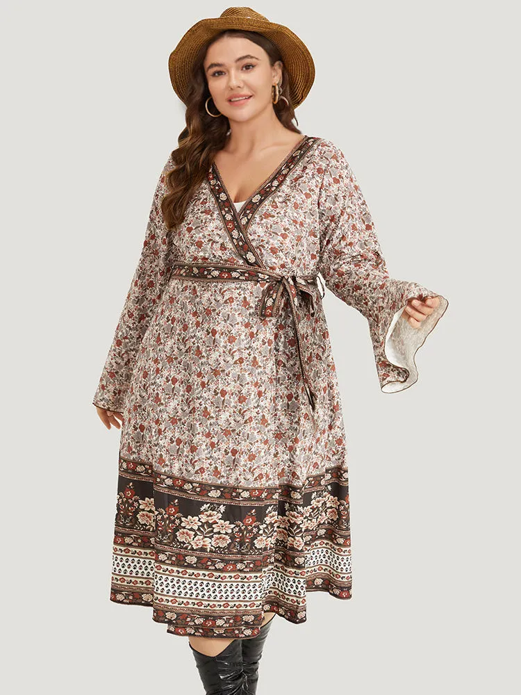 Bandana Print Belted Open Front Bell Sleeve Kimono sold by Bloomchic