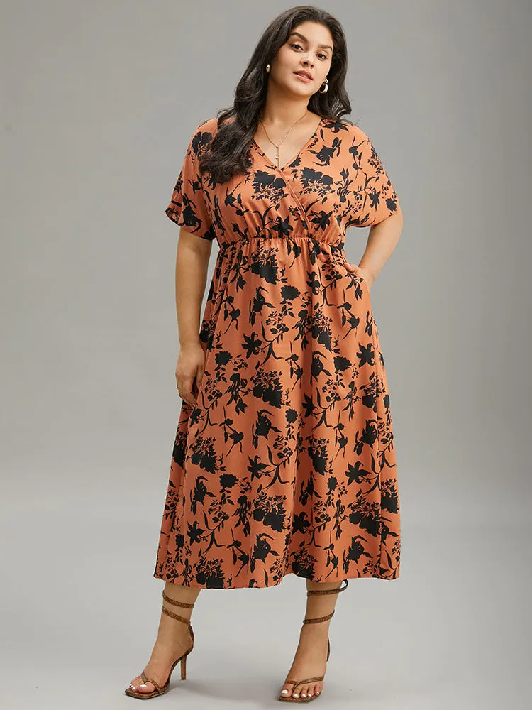 Silhouette Floral Print Surplice Neck Elastic Waist Dress sold by Bloomchic product image thumbnail 2