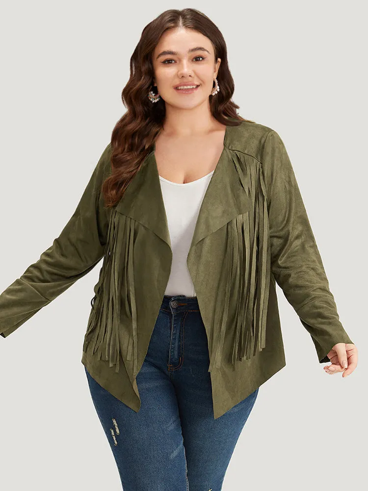 Plain Tassel Trim Open Front Jacket sold by Bloomchic