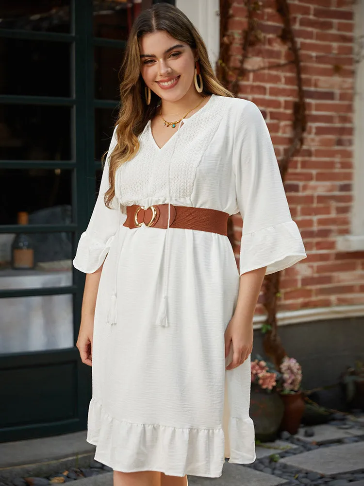 Solid Pocket Ties Tassels Bell Sleeve Dress sold by Bloomchic product image thumbnail 2