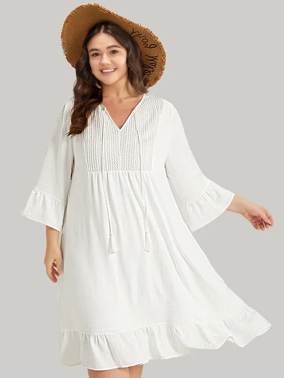 Solid Pocket Ties Tassels Bell Sleeve Dress sold by Bloomchic product image thumbnail 3