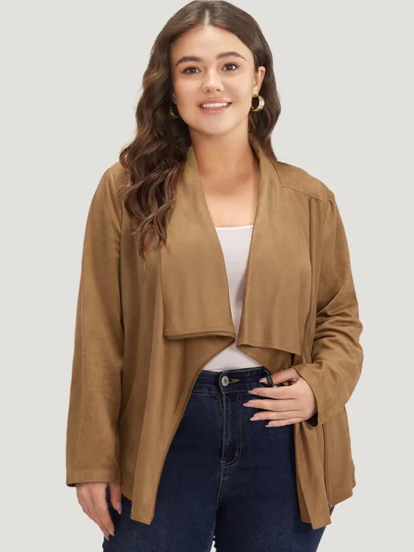 Plain Zipper Lapel Collar Jacket sold by Bloomchic