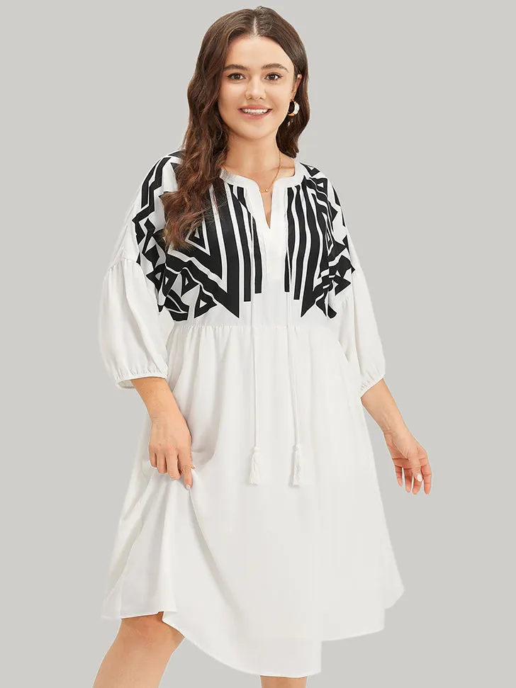 Geometric Print Notched Ties Tassels Elastic Cuffs Dress sold by Bloomchic product image thumbnail 3