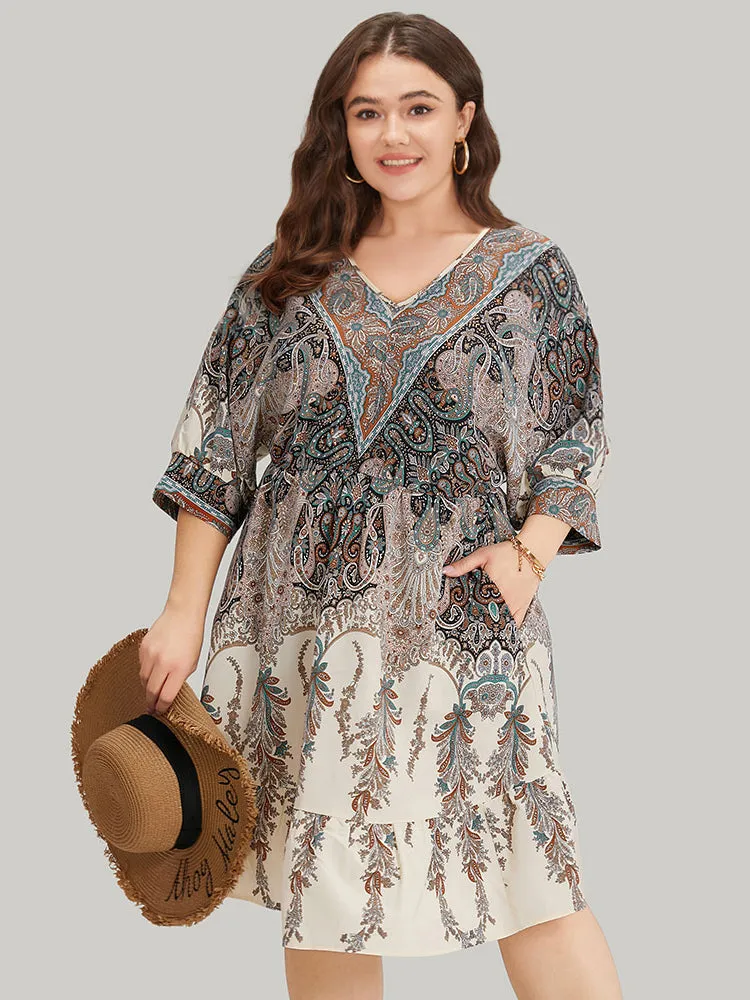 Bandana Print Pocket Elastic Waist Patchwork Dress sold by Bloomchic product image thumbnail 4