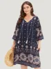 Bandana Print Ties Pocket Tassels Detail Dress sold by Bloomchic