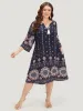Bandana Print Ties Pocket Tassels Detail Dress sold by Bloomchic