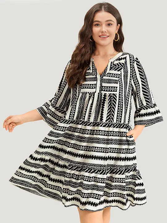 Bandana Striped Pocket Button Detail Notched Patchwork Dress sold by Bloomchic product image thumbnail 4