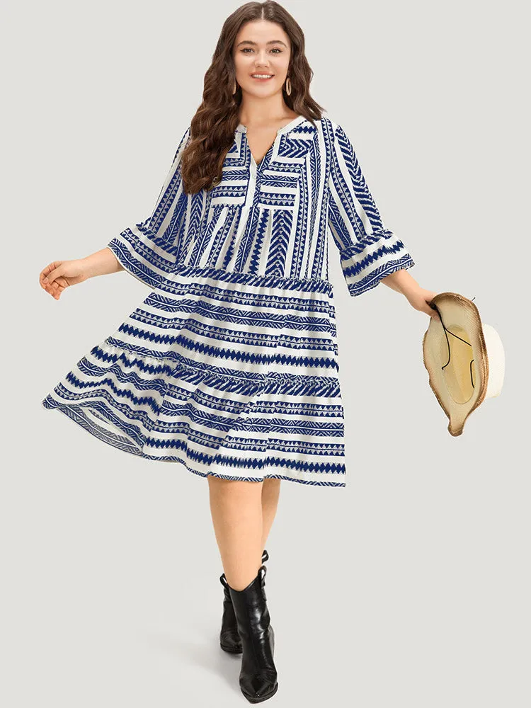 Bandana Striped Pocket Button Detail Notched Patchwork Dress sold by Bloomchic product image thumbnail 2