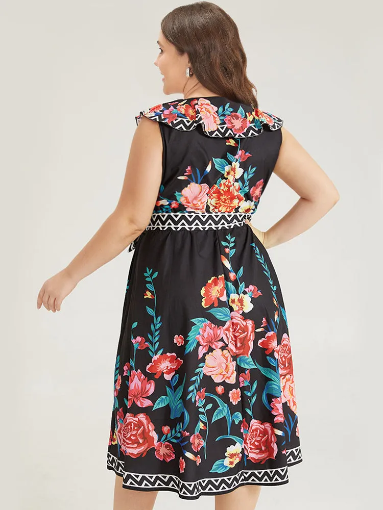 Floral Print Surplice Neck Belted Tank Dress sold by Bloomchic product image thumbnail 2