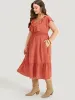 Solid Pocket Ruffle Trim Layered Shirred Dress sold by Bloomchic