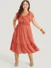 Solid Pocket Ruffle Trim Layered Shirred Dress sold by Bloomchic