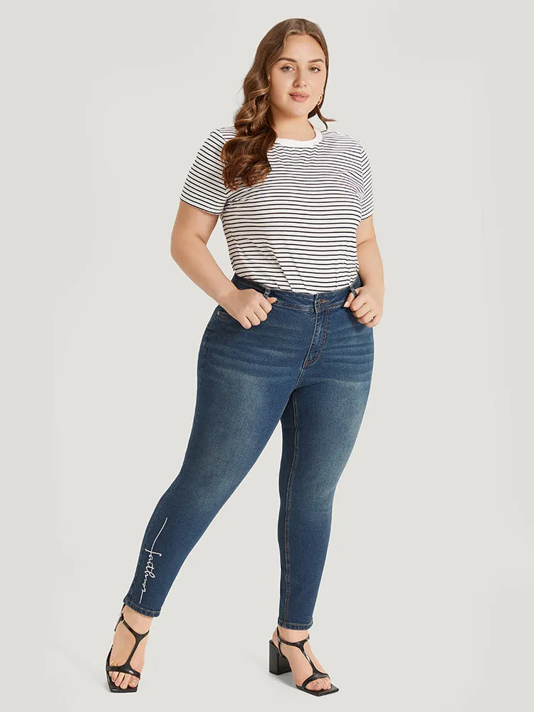 Faith Letter Embroidered High Rise Medium Wash Jeans sold by Bloomchic product image thumbnail 4