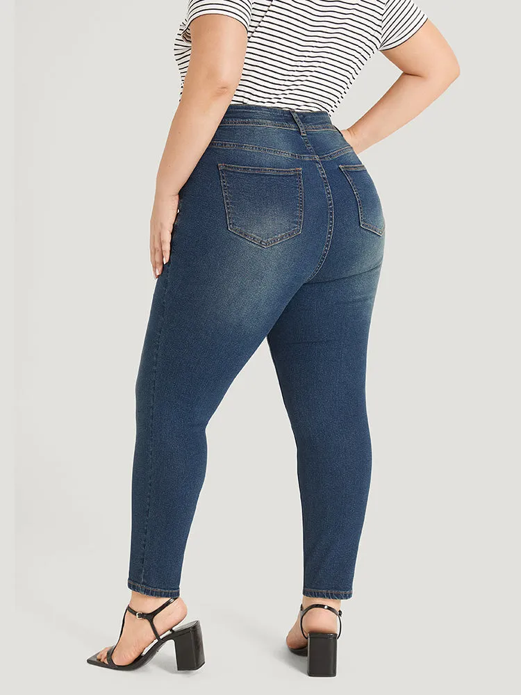 Faith Letter Embroidered High Rise Medium Wash Jeans sold by Bloomchic product image thumbnail 5