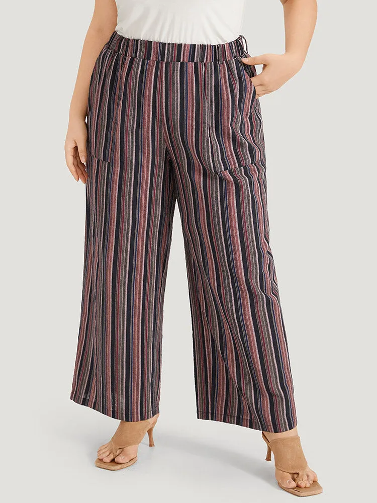 Striped Print Pocket Elastic Waist Pants sold by Bloomchic