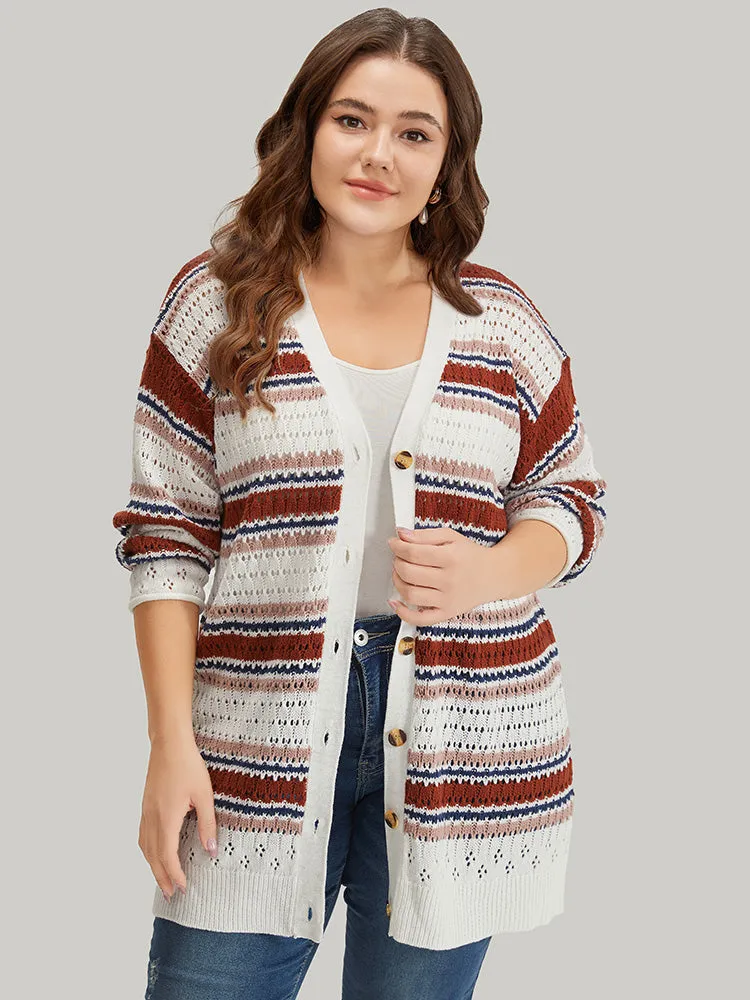 Striped Contrast Pointelle Knit Button Through Cardigan sold by Bloomchic product image thumbnail 3
